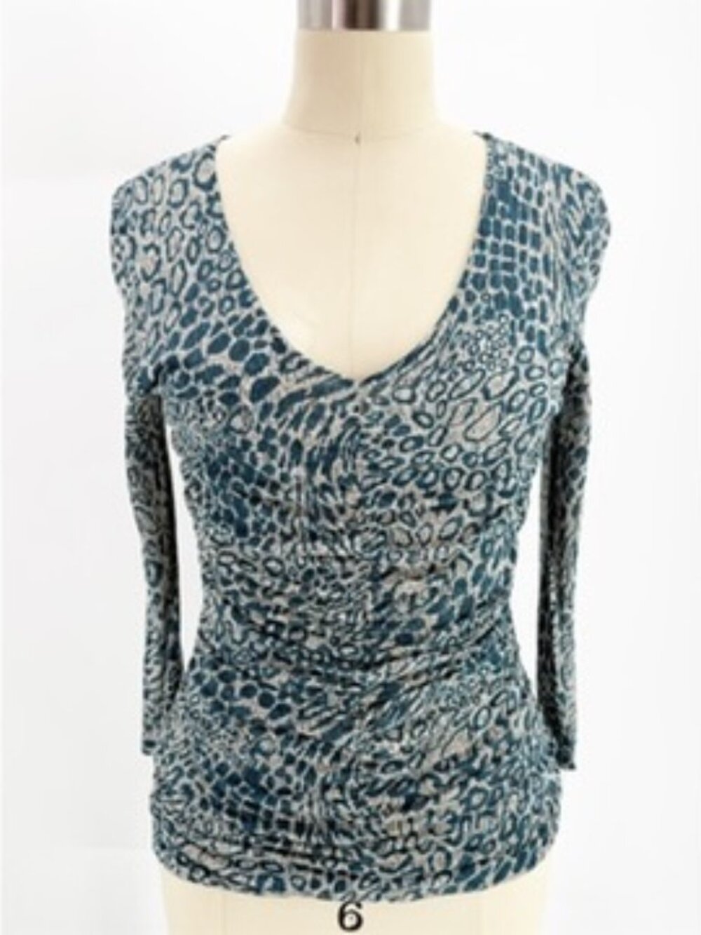 Classiques Entier 100% Silk Ruched Blue Animal Print Top Size M